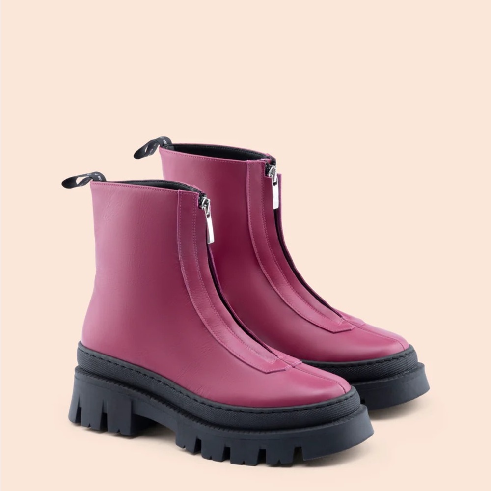 Women's Pink Chunky Zipper Ankle Boots
